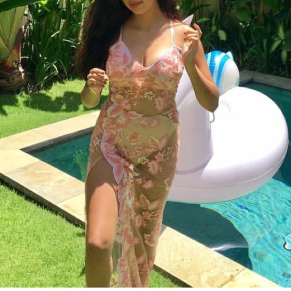 Pink butterfly sheer dress